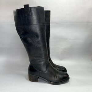Tara M Didi Boots Women's Size 7.5 Black Leather Stacked Heel Knee High Boots